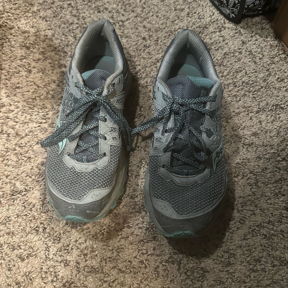 Gray and Teal Athletic Shoes